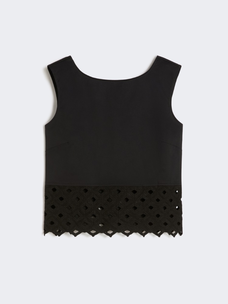 Poplin and macramé lace top - BLACK - Max Mara
