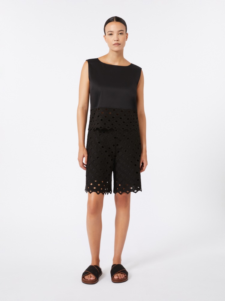 Poplin and macramé lace top - BLACK - Max Mara - 1