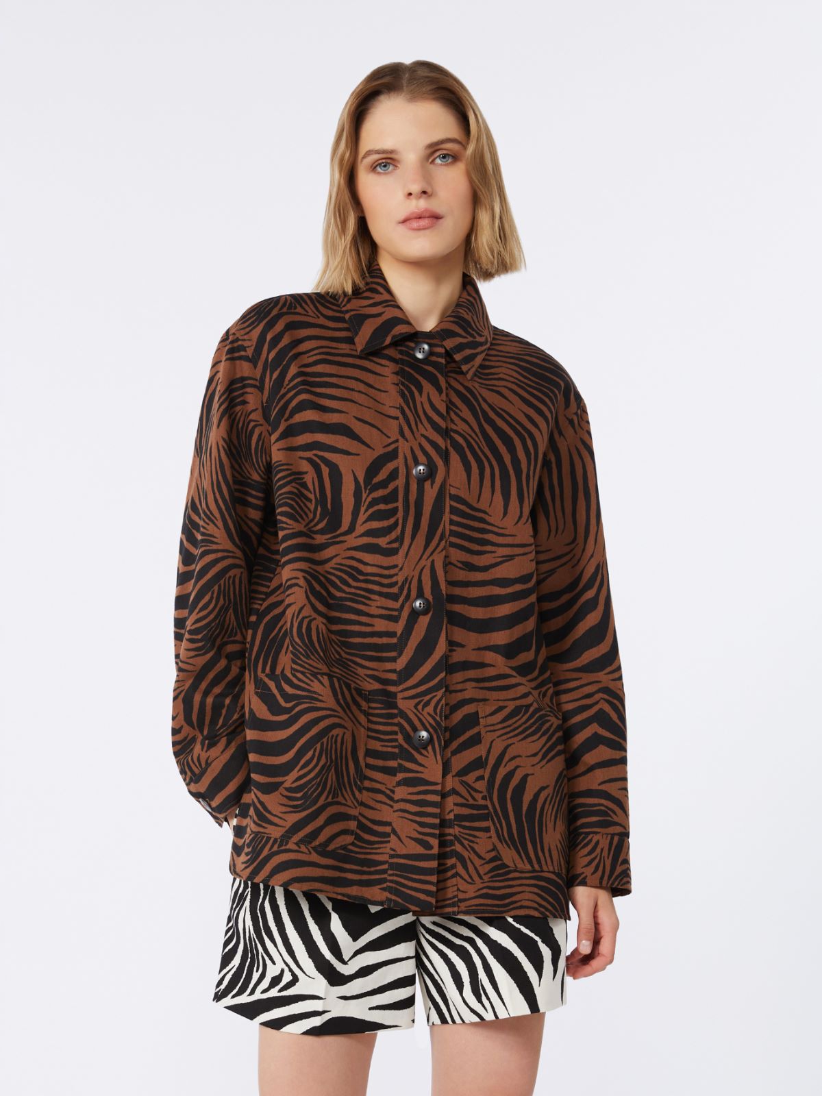 Printed cotton and linen shirt - BROWN - Max Mara - 9
