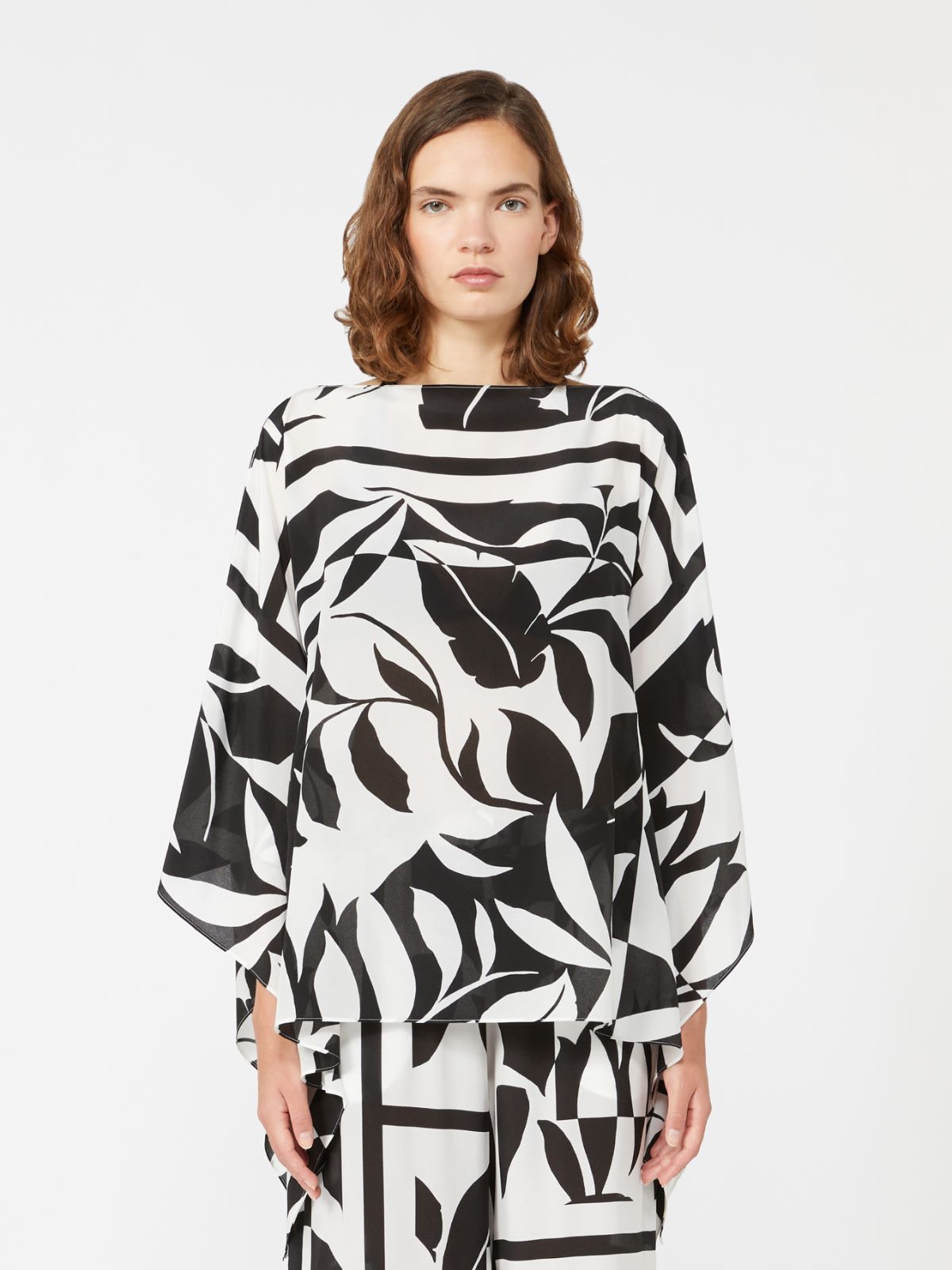 Poncho in seta stampata - NERO - Max Mara - 2