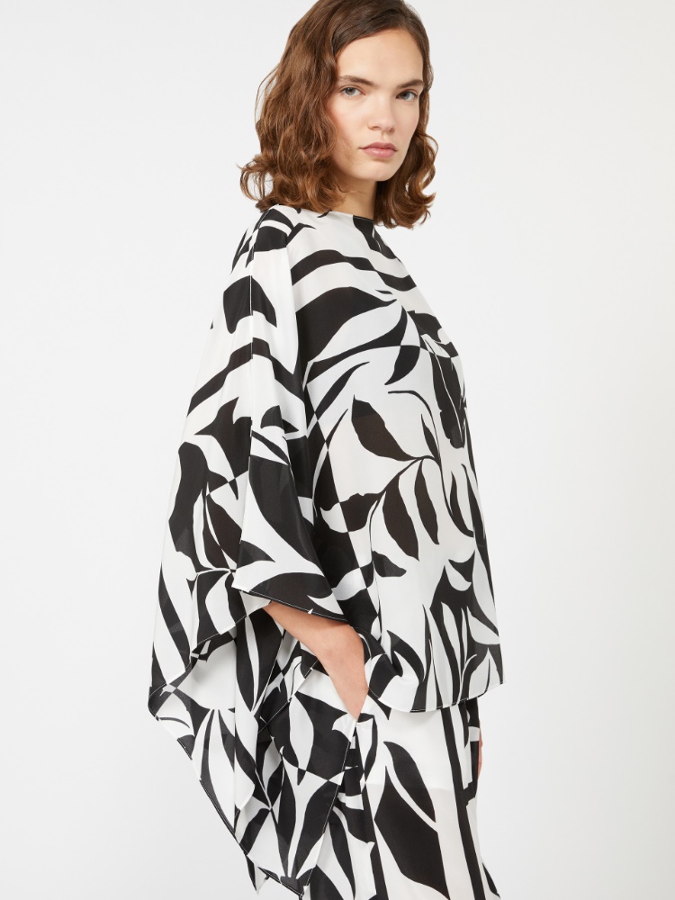 Poncho in seta stampata - NERO - Max Mara - 4