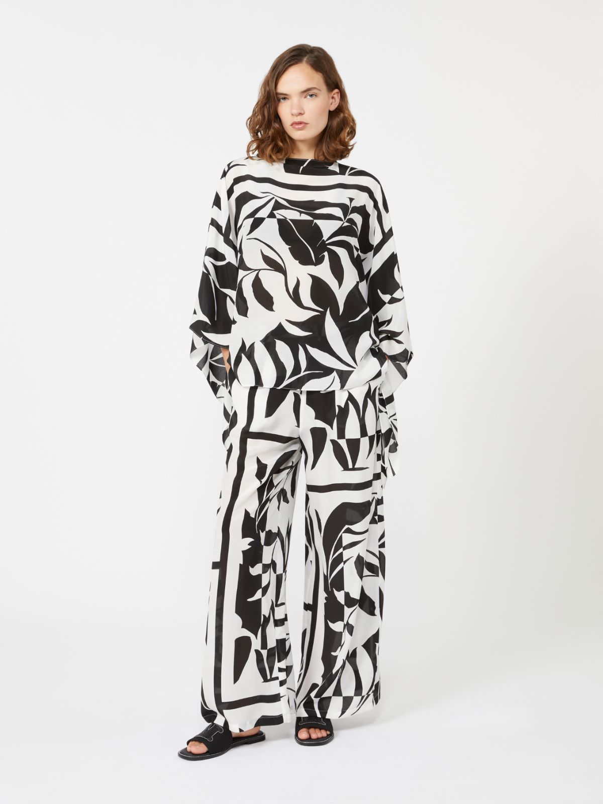 Poncho in seta stampata - NERO - Max Mara