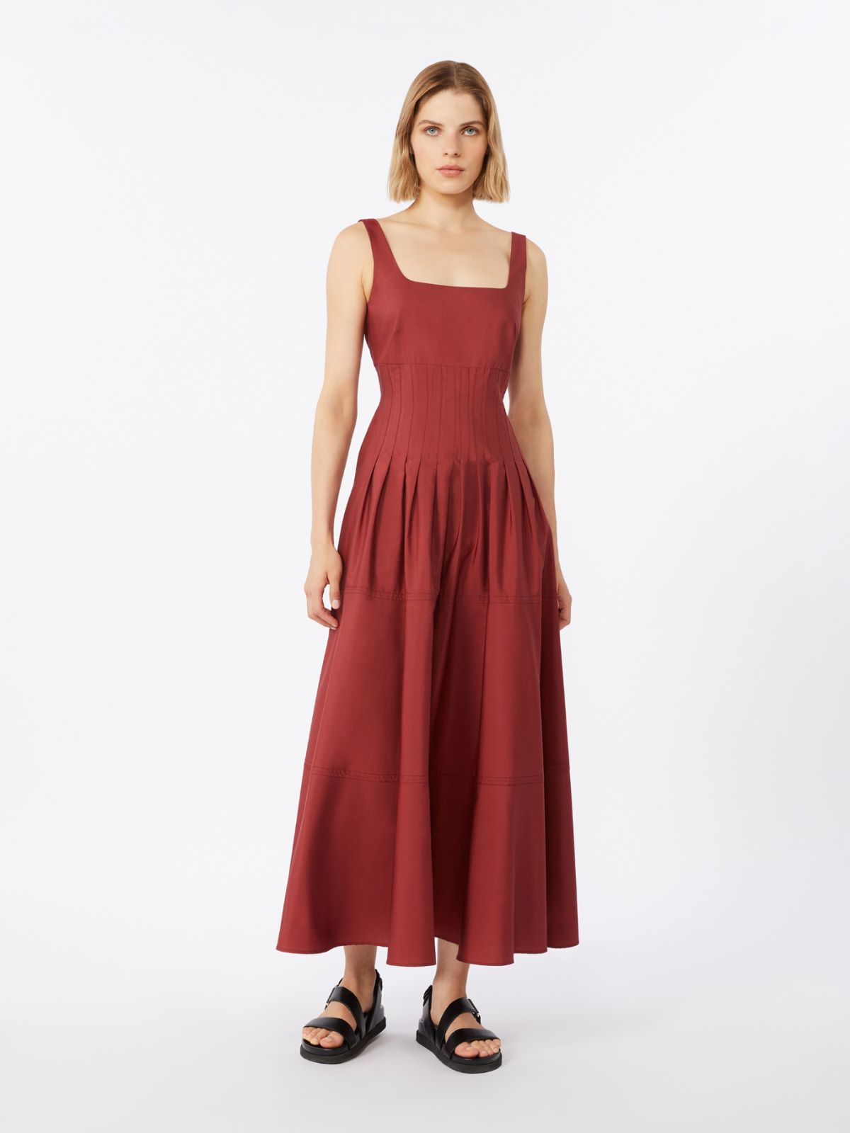 Poplin full-skirt dress - BRICK RED - Max Mara - 2