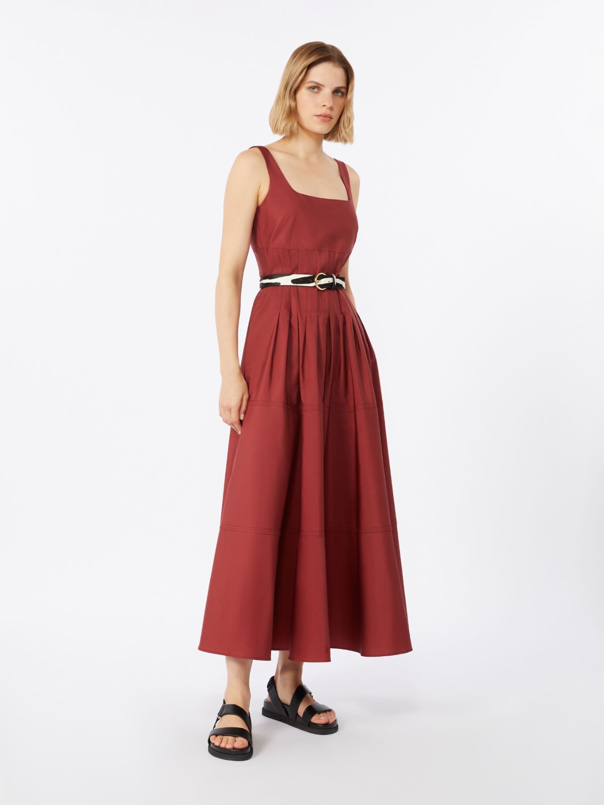 Poplin full-skirt dress - BRICK RED - Max Mara