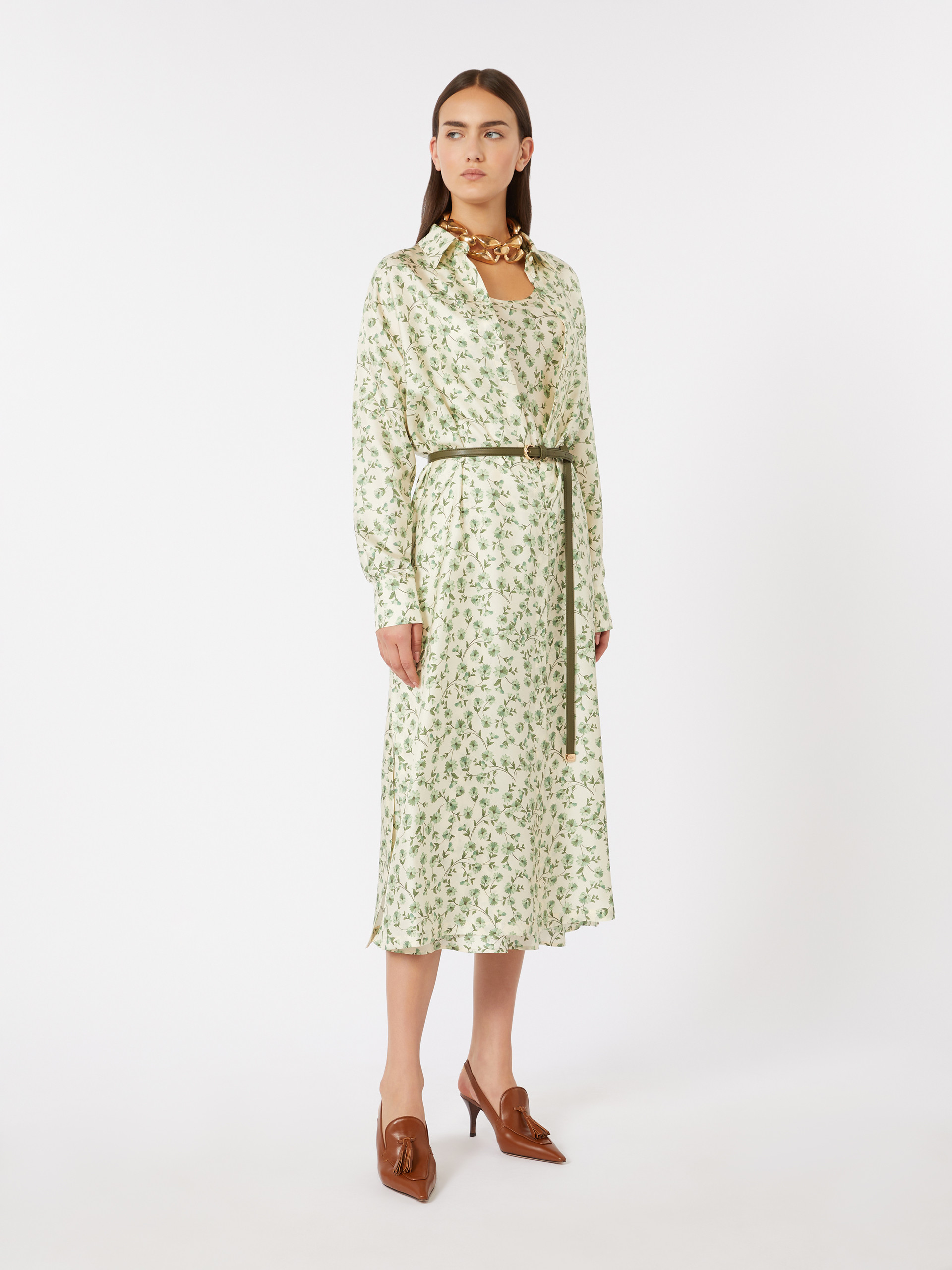 Printed silk twill dress - IVORY - Max Mara