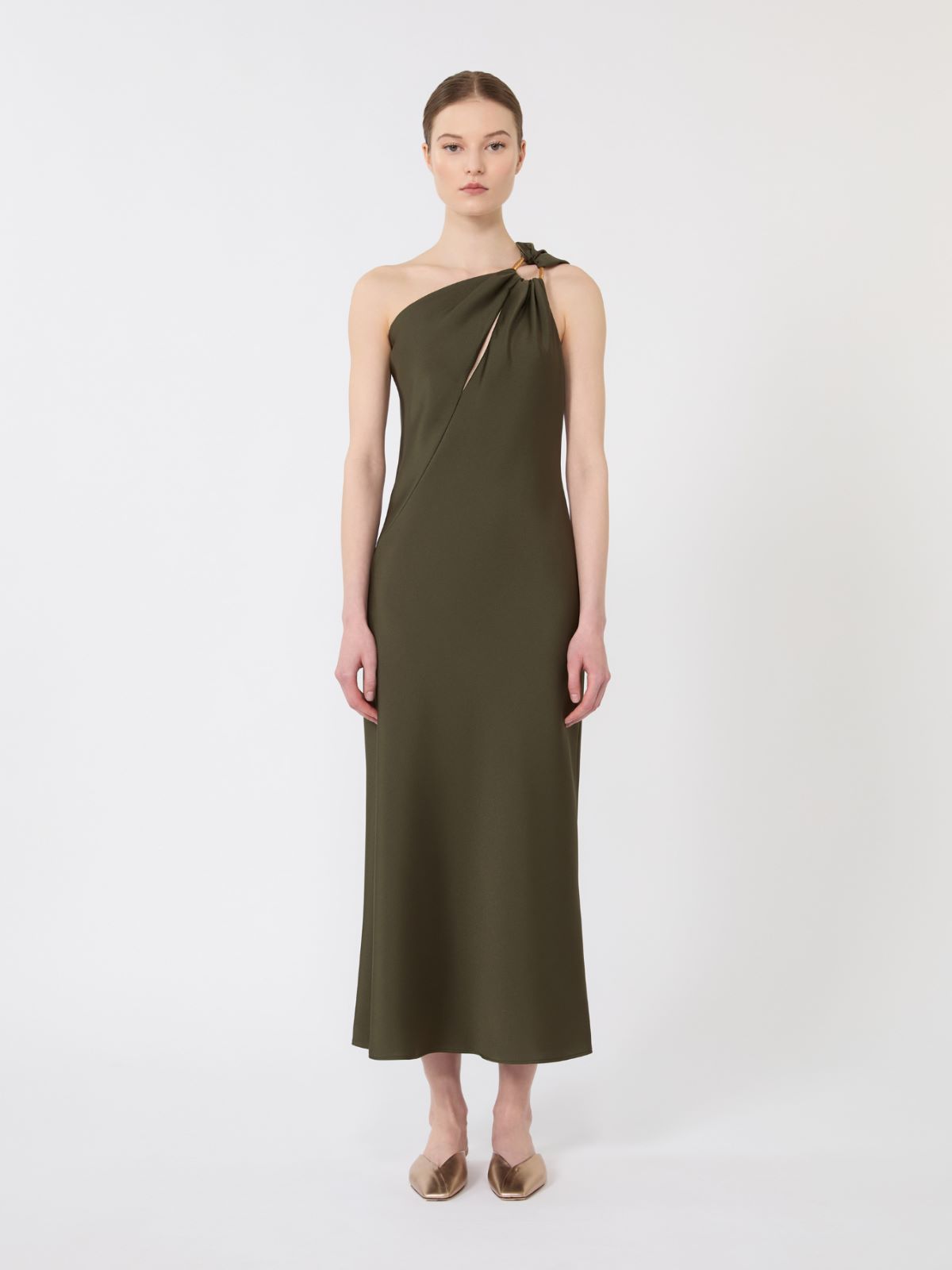 Shiny satin one-shoulder dress - MOSS GREEN - Max Mara - 5