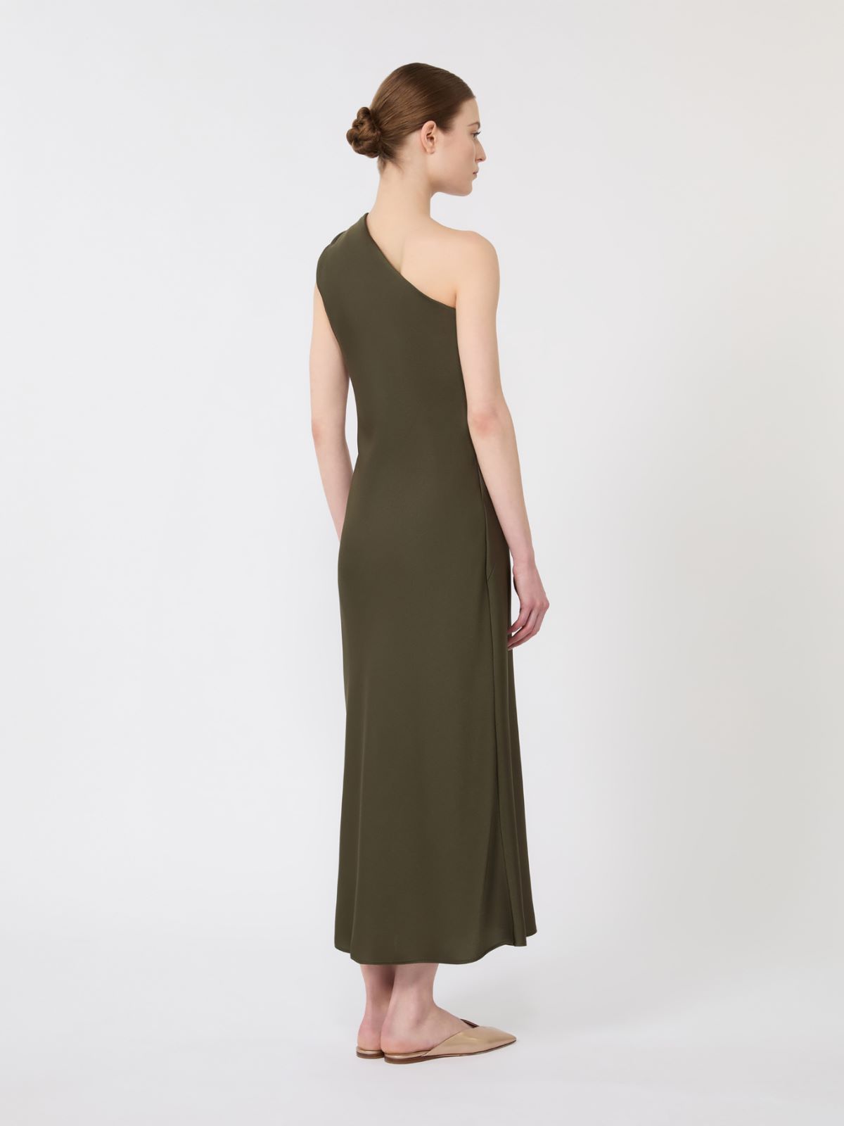 Shiny satin one-shoulder dress - MOSS GREEN - Max Mara - 5