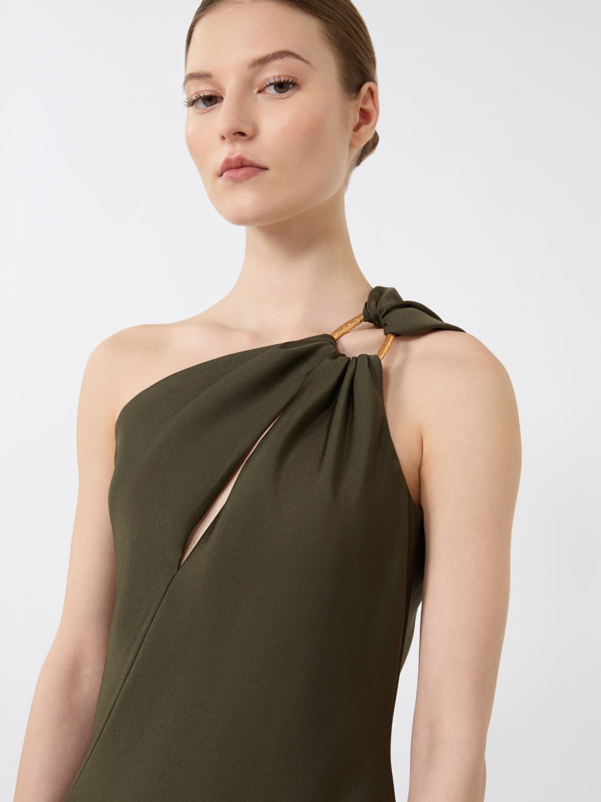 Shiny satin one-shoulder dress - MOSS GREEN - Max Mara - 5