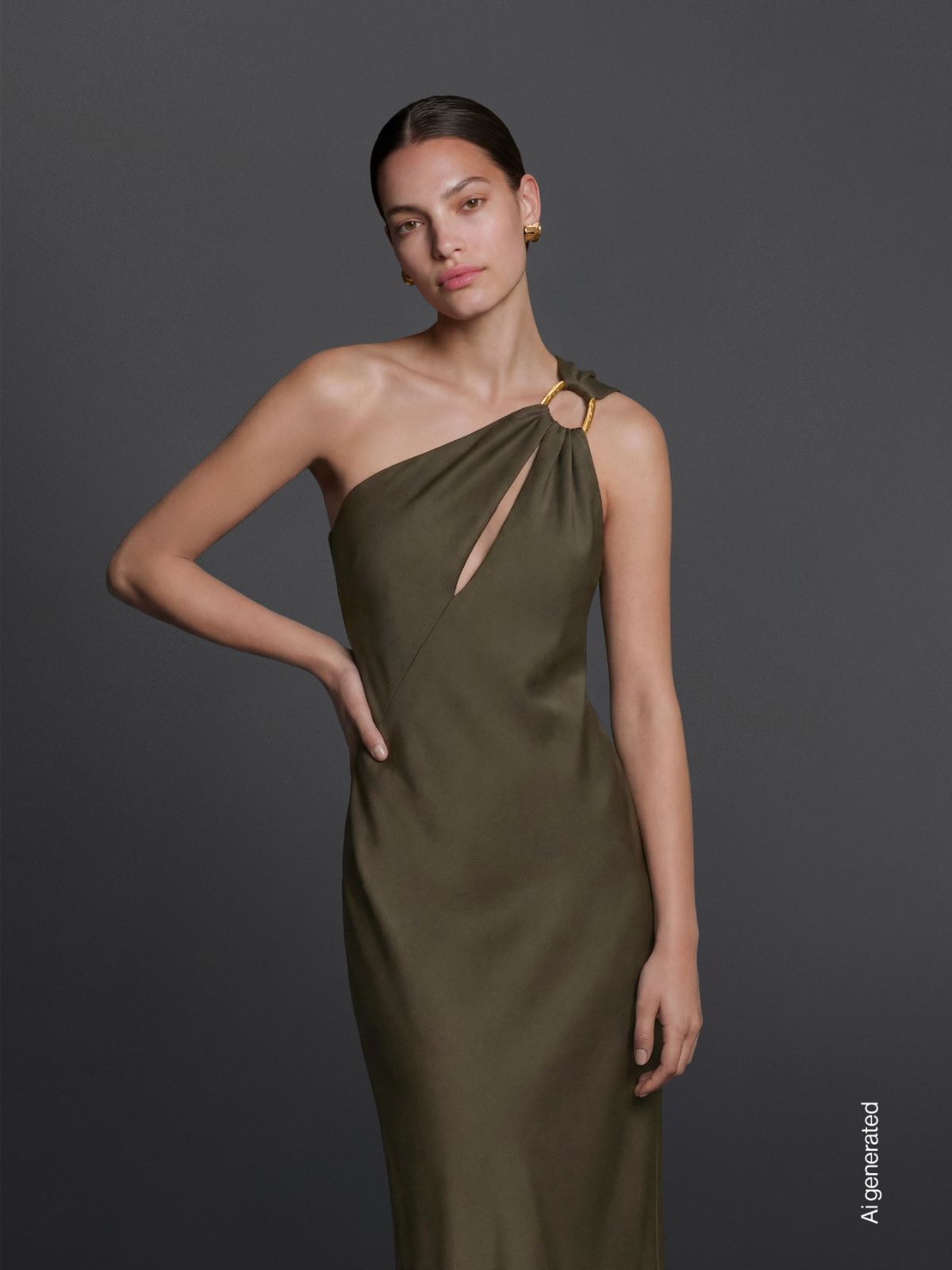 Shiny satin one-shoulder dress - MOSS GREEN - Max Mara