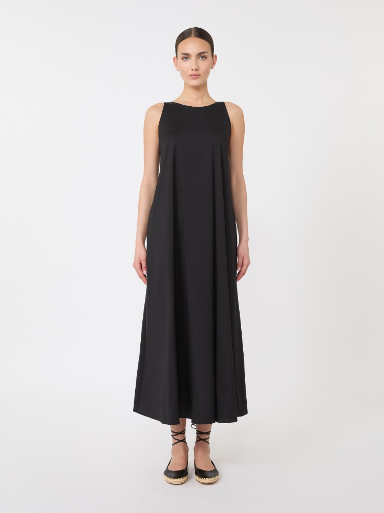 Flared stretch poplin dress - BLACK - 2