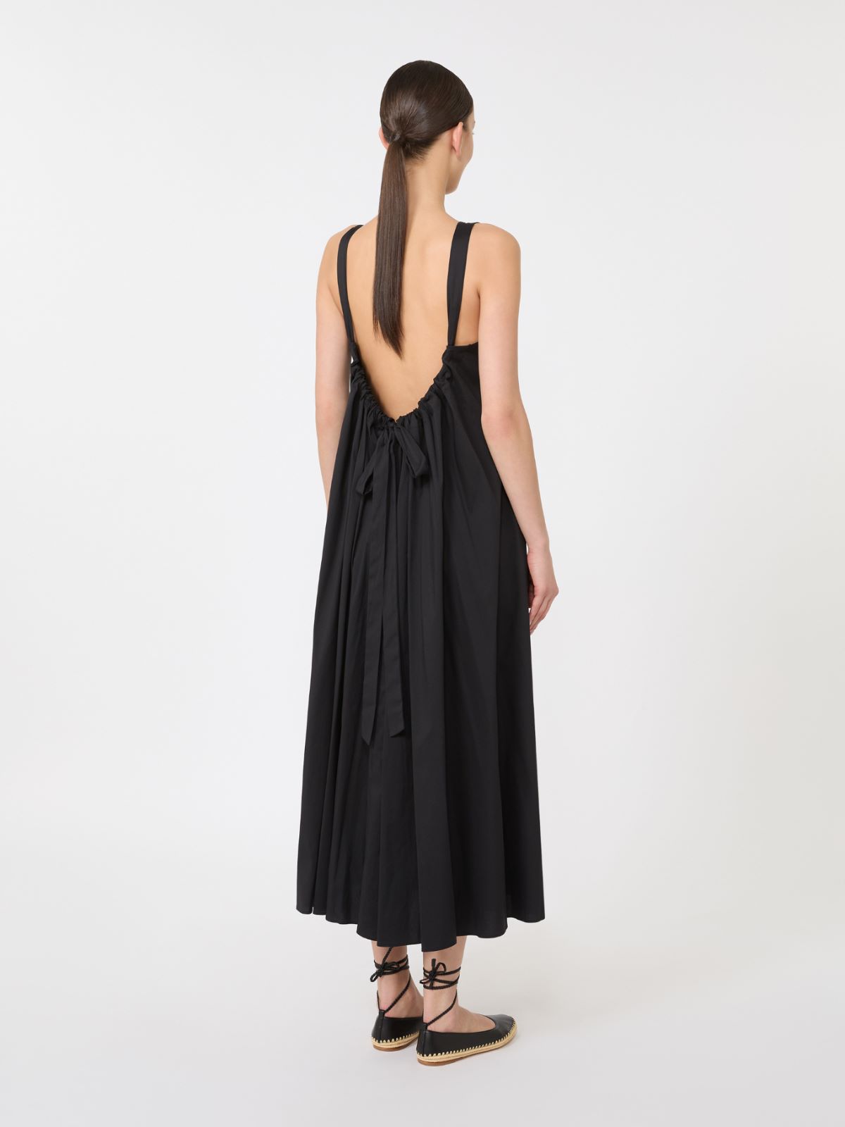 Flared stretch poplin dress - BLACK - 3