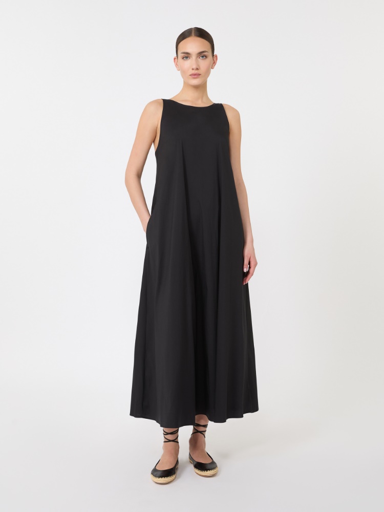 Flared stretch poplin dress - BLACK - 1