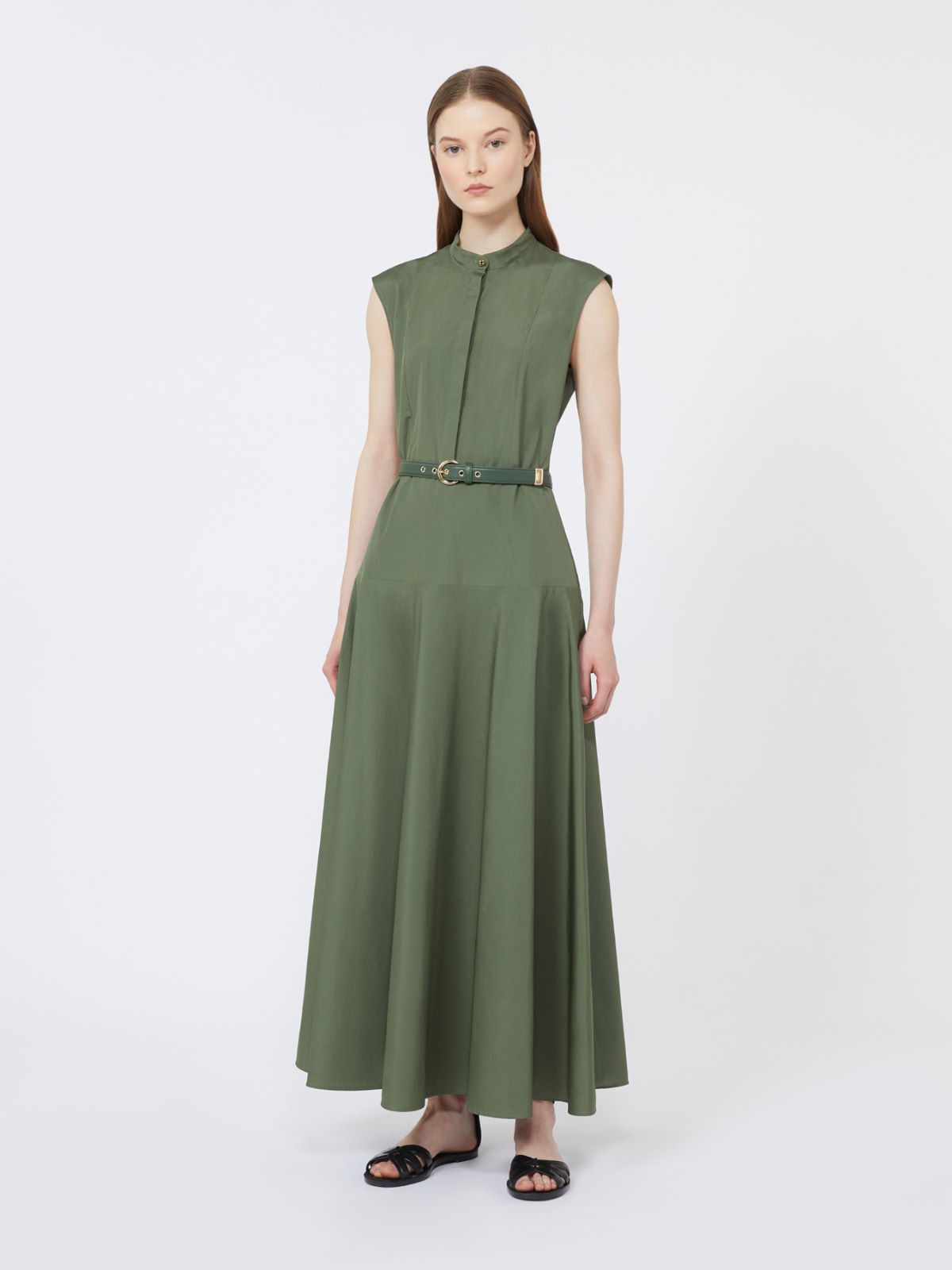 Kleid aus Baumwollpopeline mit Tellerrock - KHAKI - Max Mara - 10