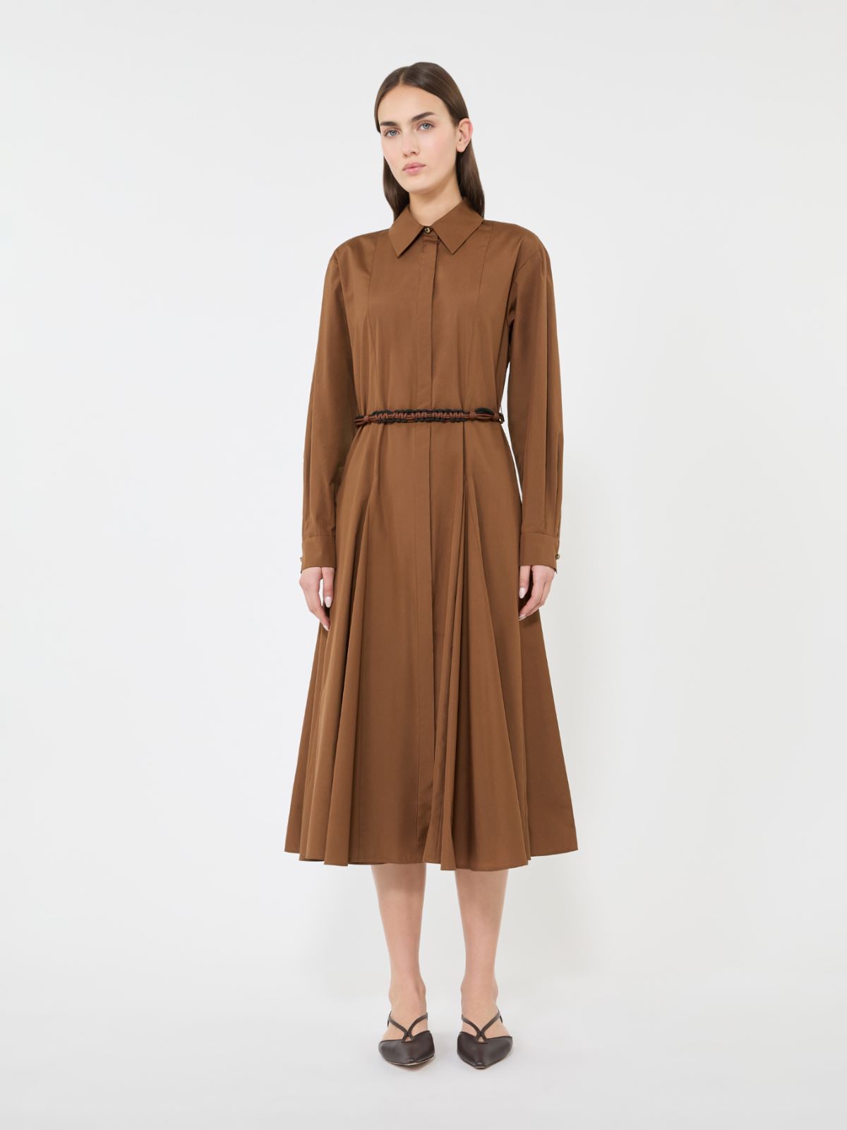 Robe-chemise longue en popeline - ARGILE - 2