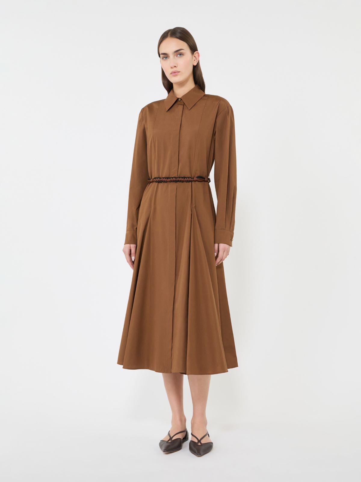 Long poplin shirt dress - CLAY