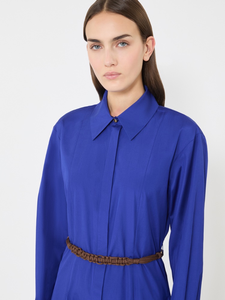 Robe-chemise longue en popeline - BLEU - 4