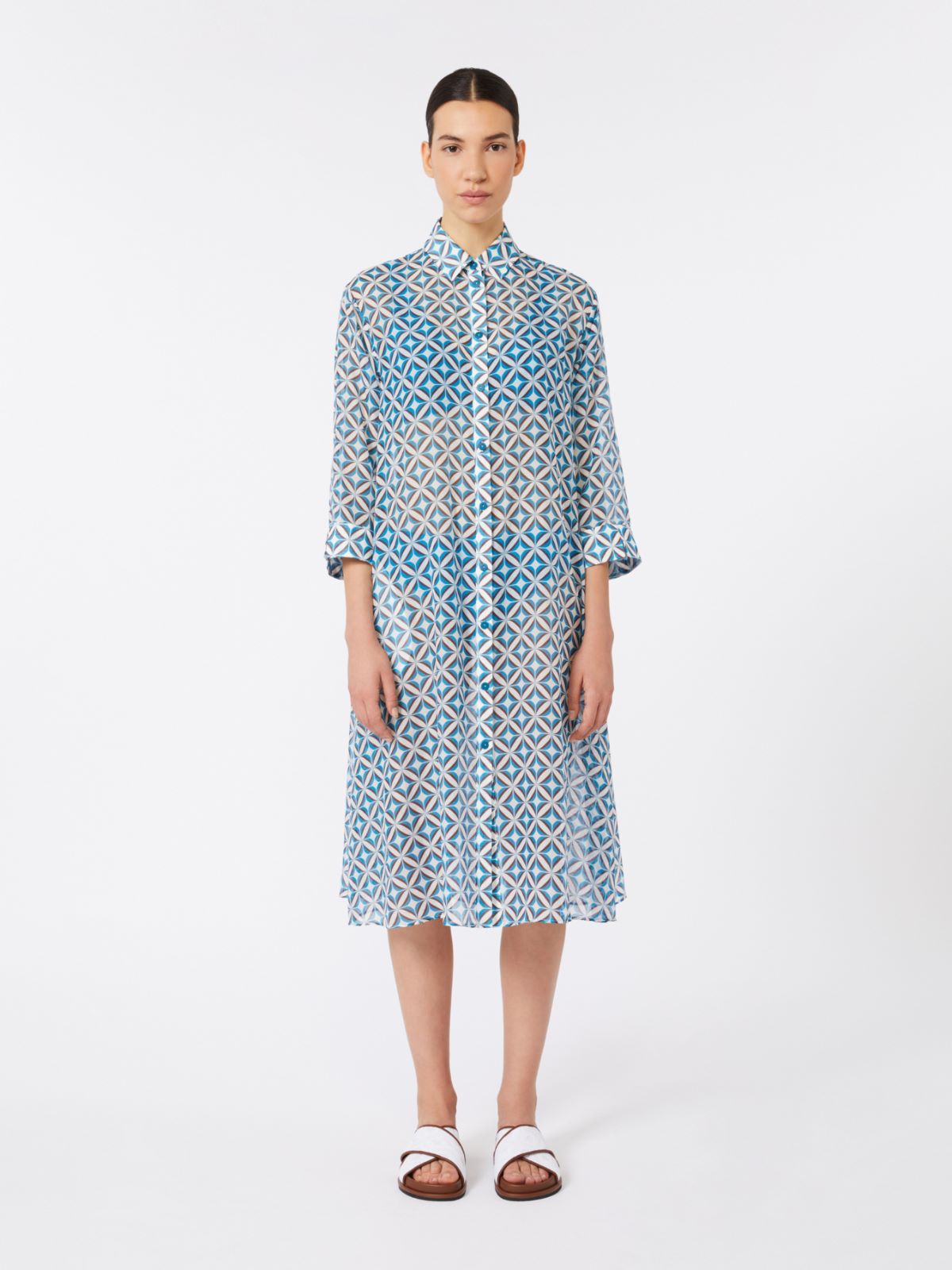 Bedrucktes Hemdblusenkleid aus Seide und Baumwolle - WEISS - Max Mara - 2