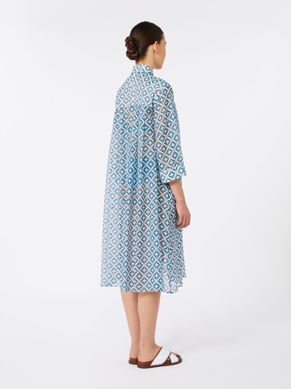 Bedrucktes Hemdblusenkleid aus Seide und Baumwolle - WEISS - Max Mara - 3