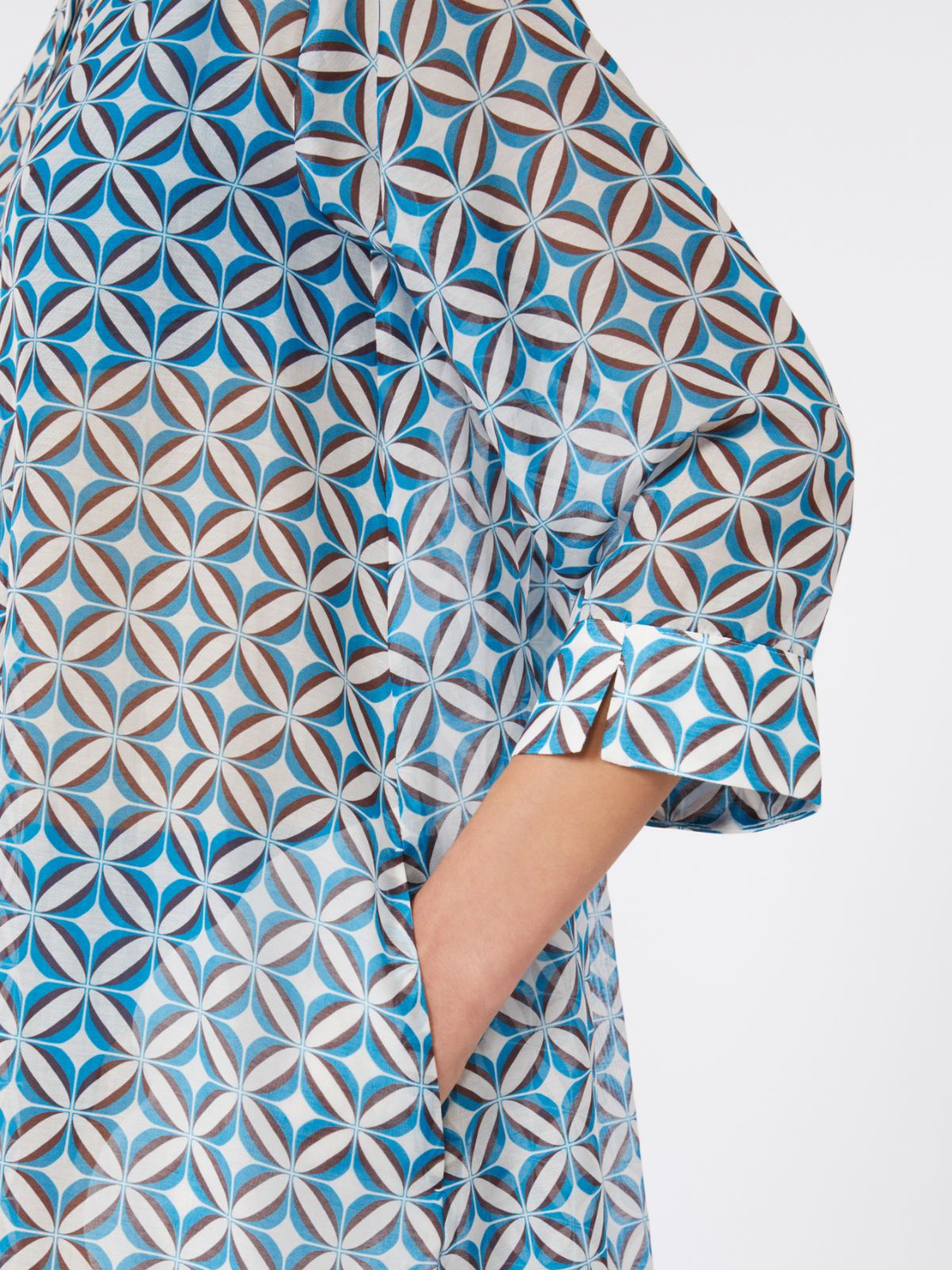 Bedrucktes Hemdblusenkleid aus Seide und Baumwolle - WEISS - Max Mara - 4
