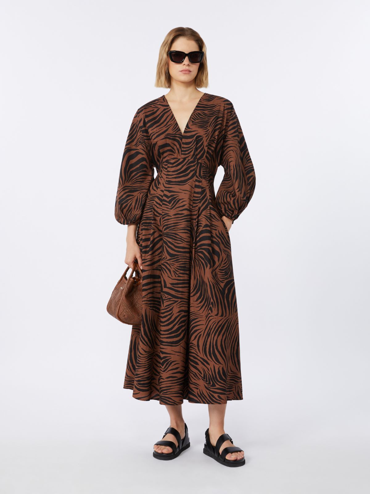 Printed cotton poplin dress - BROWN - Max Mara - 9