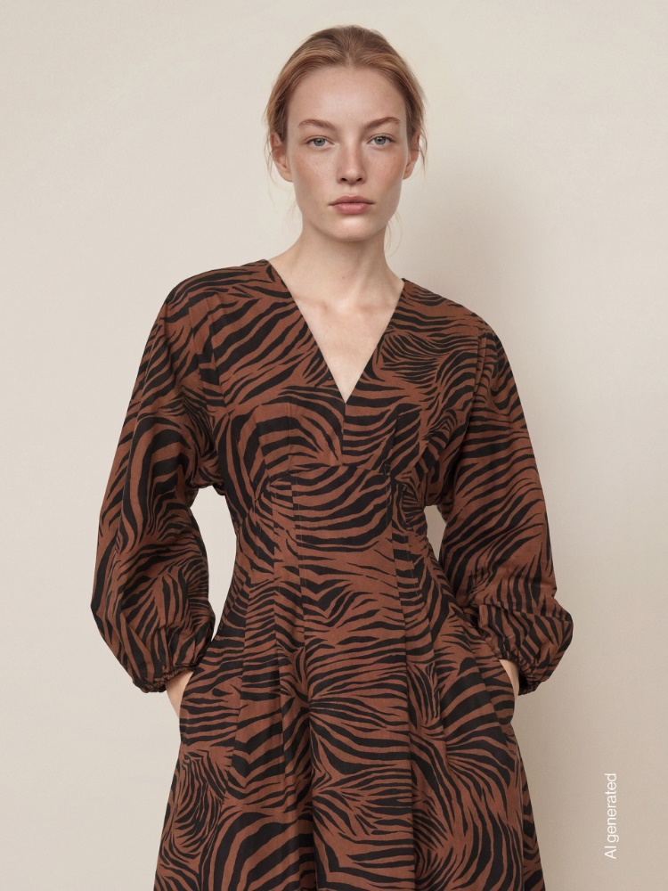 Printed cotton poplin dress + BROWN - Max Mara