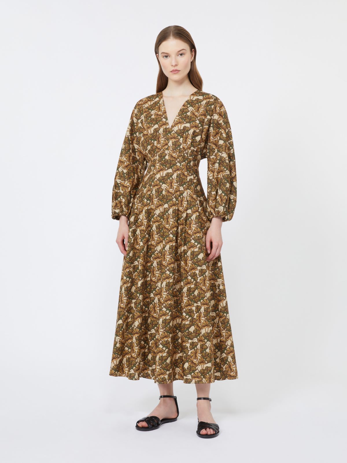 Printed cotton poplin dress - NATURAL - Max Mara - 9