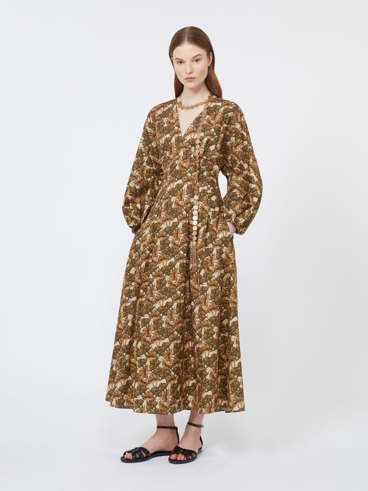 Printed cotton poplin dress - NATURAL - Max Mara - 9