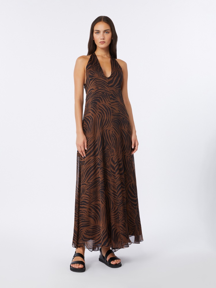 Printed silk chiffon dress - BROWN - 2