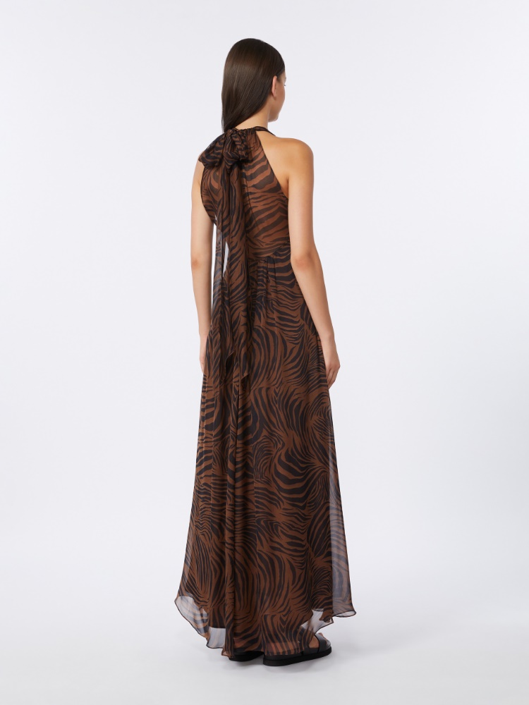 Printed silk chiffon dress - BROWN - 3