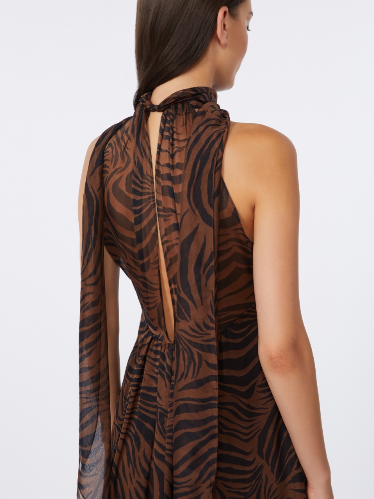 Printed silk chiffon dress - BROWN - 4
