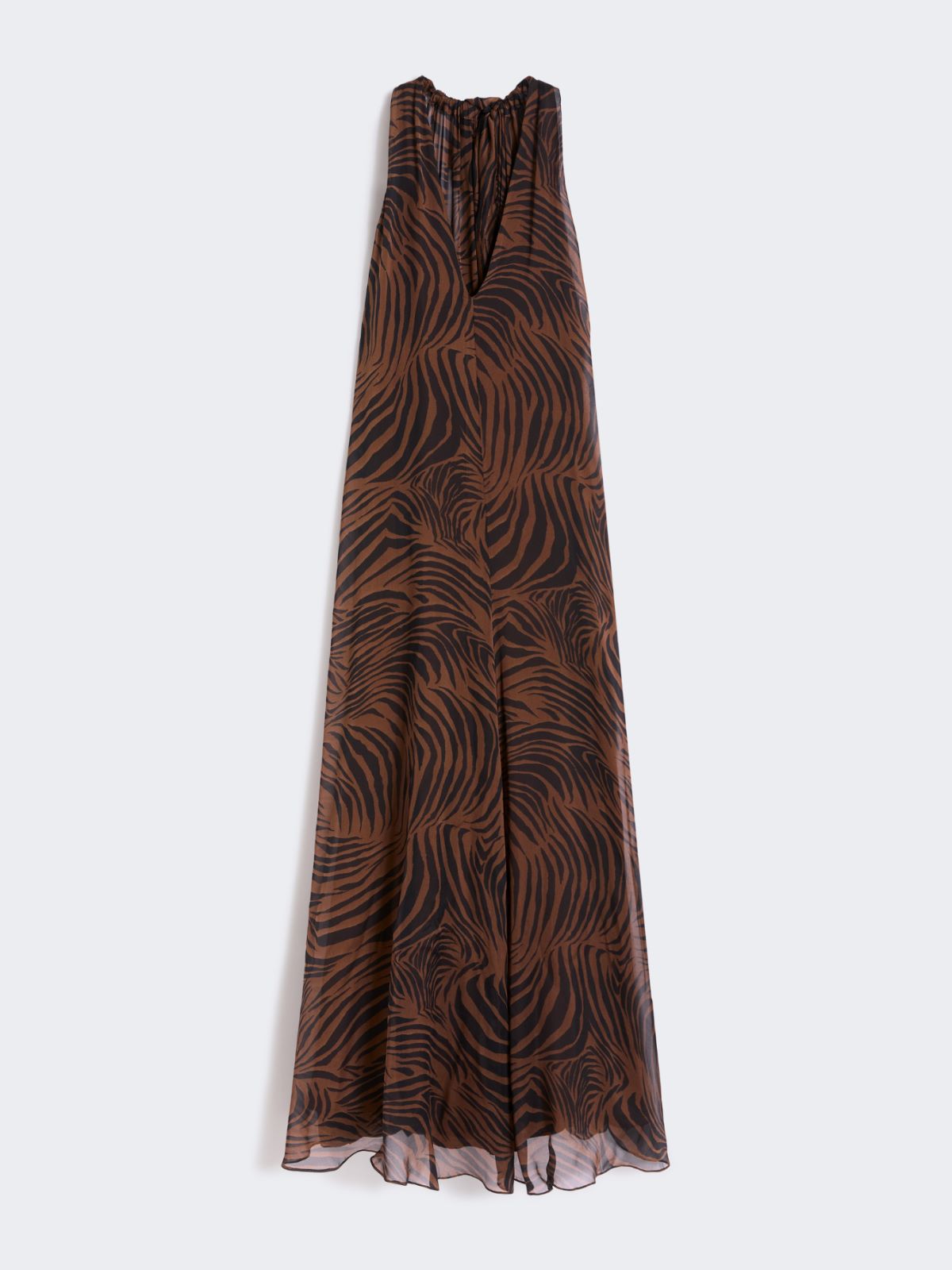 Printed silk chiffon dress - BROWN - 5