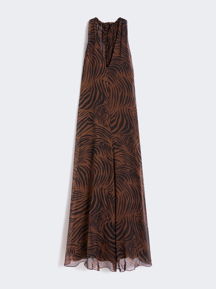 Printed silk chiffon dress - BROWN - 5