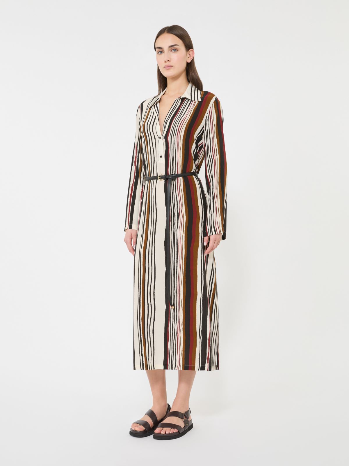 Robe caftan en soie imprimée - BRIQUE ROUGE - 2