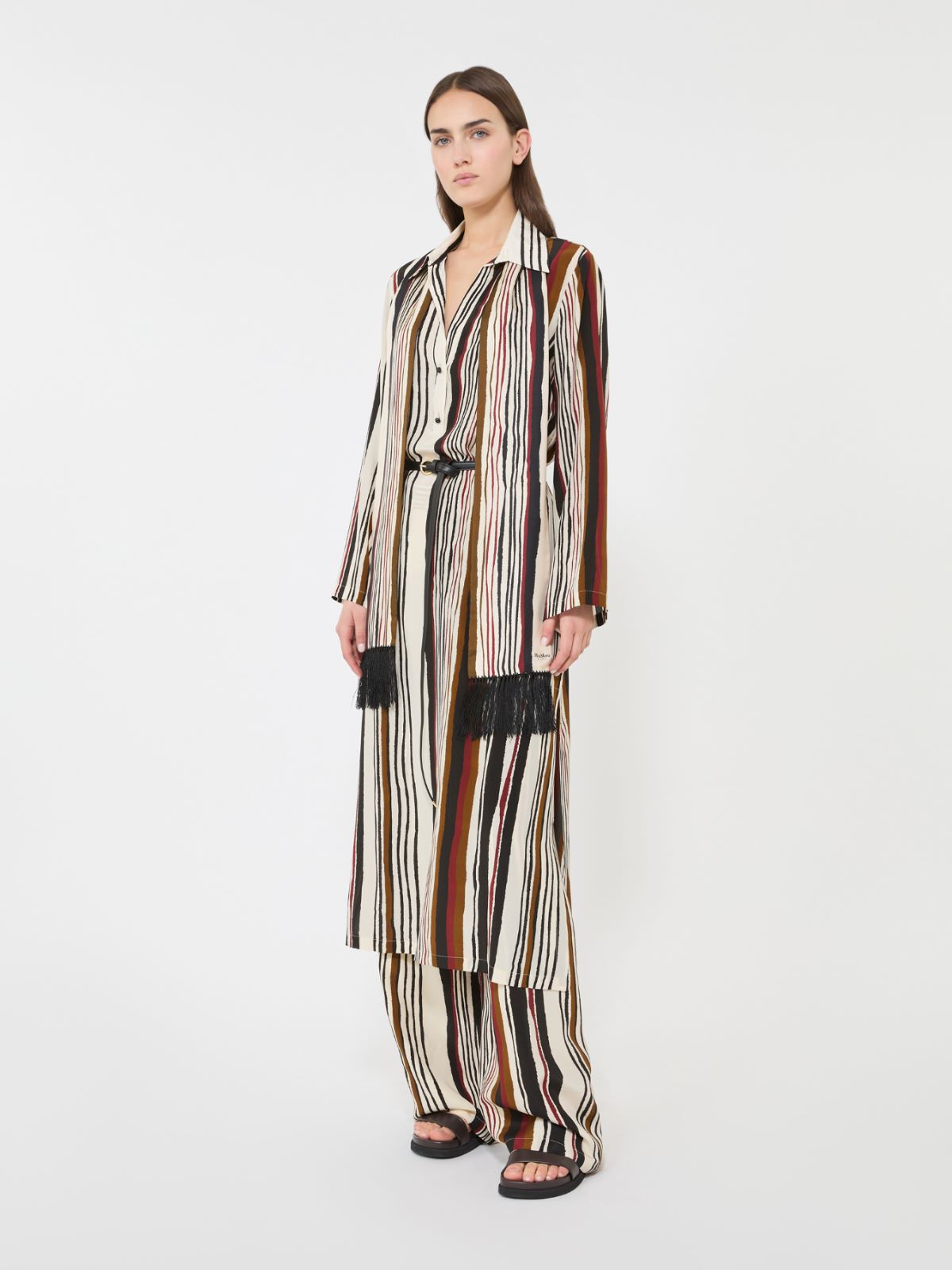 Robe caftan en soie imprimée - BRIQUE ROUGE