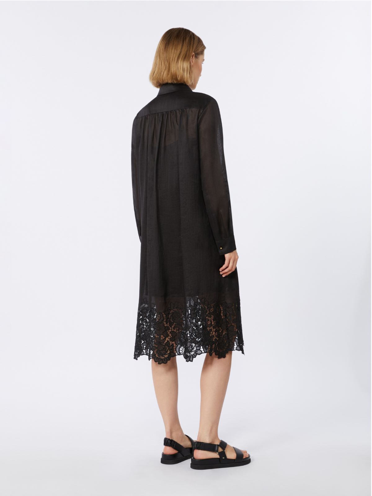 Embroidered ramie gauze shirt dress - BLACK - Max Mara - 3