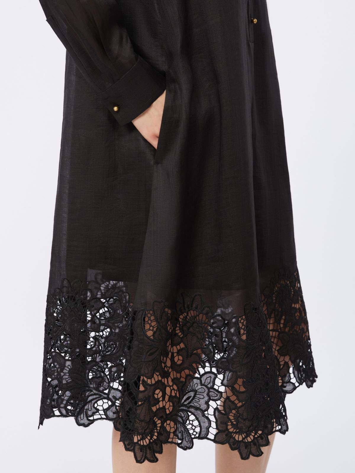 Embroidered ramie gauze shirt dress - BLACK - Max Mara - 4