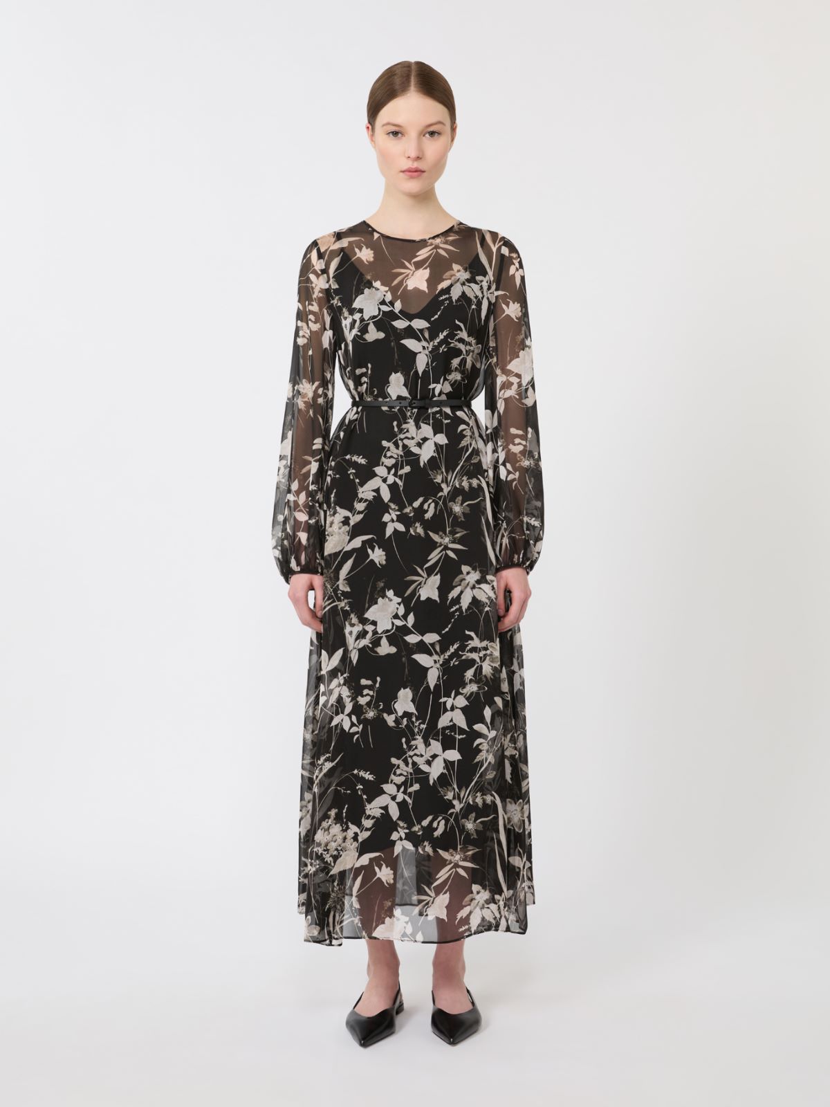 Dress in printed chiffon - BLACK - Max Mara - 5