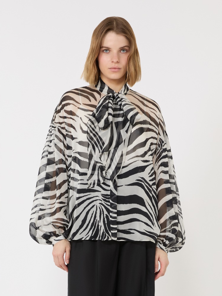 Printed silk chiffon blouse - BLACK - 2