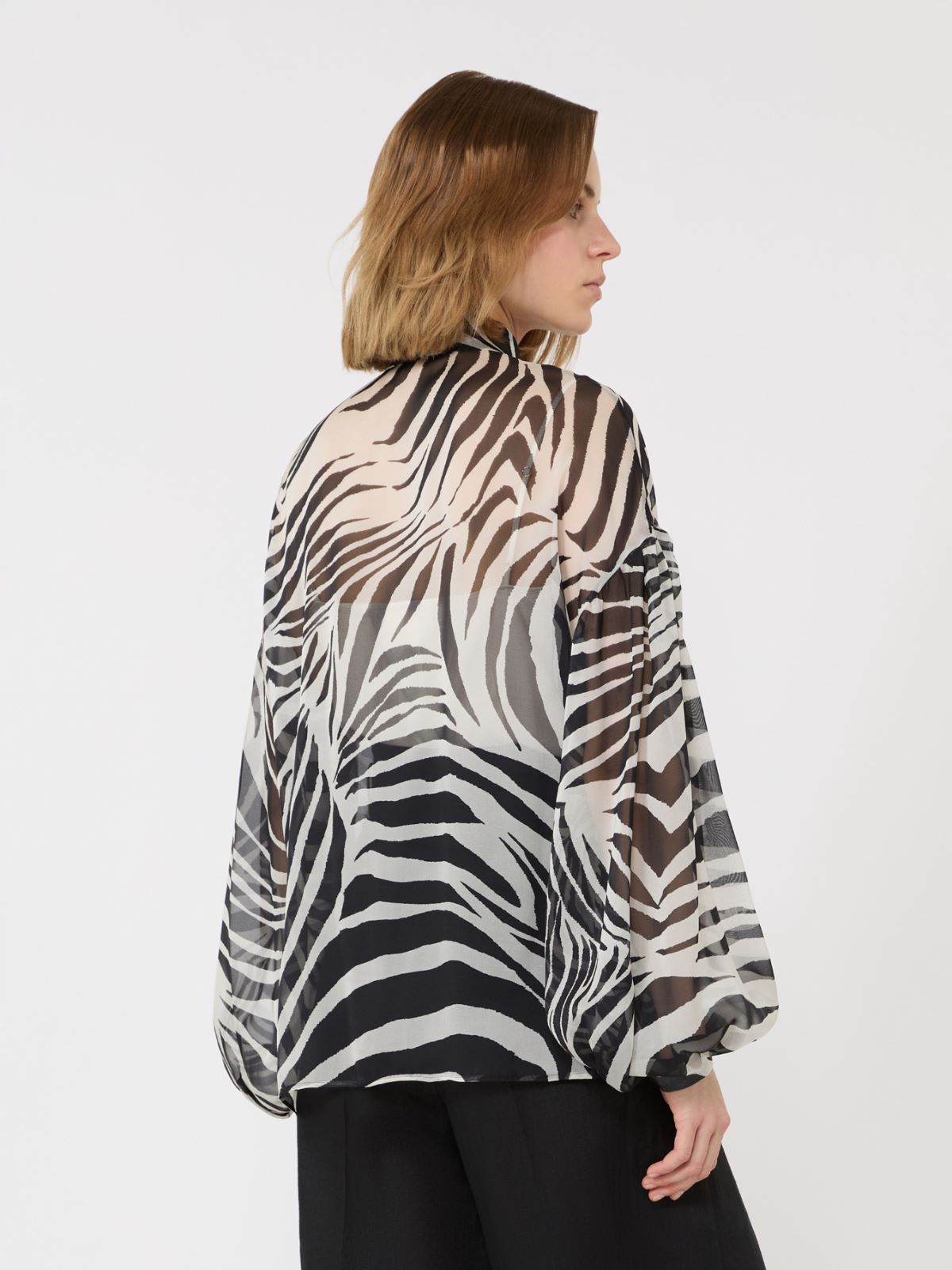 Printed silk chiffon blouse - BLACK - 3