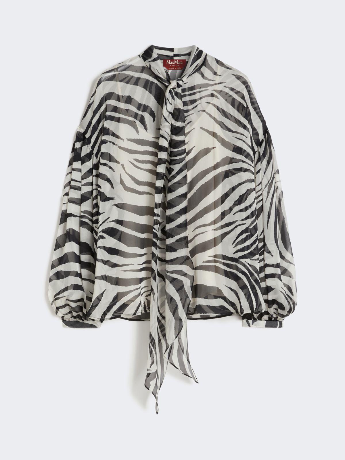 Printed silk chiffon blouse - BLACK - 4