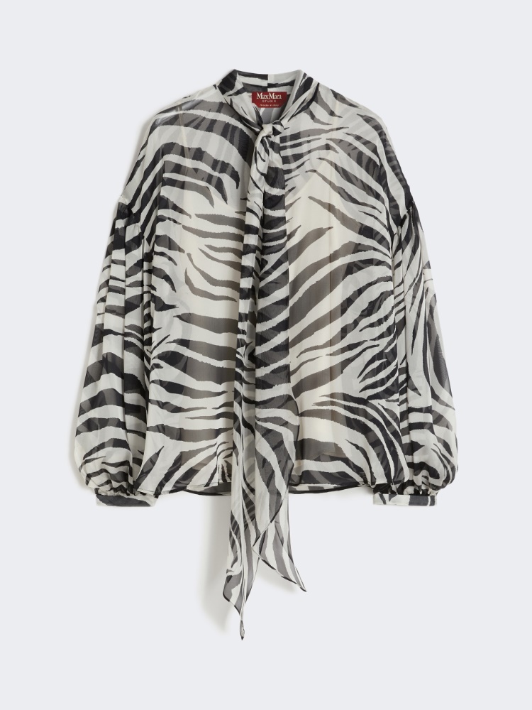 Printed silk chiffon blouse - BLACK - 4