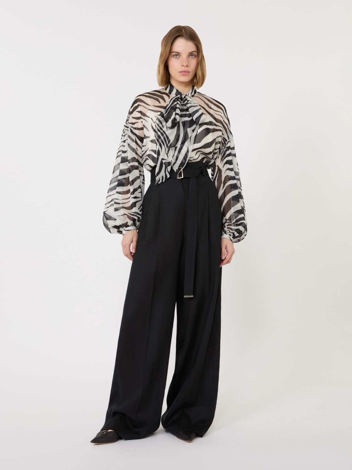 Printed silk chiffon blouse - BLACK