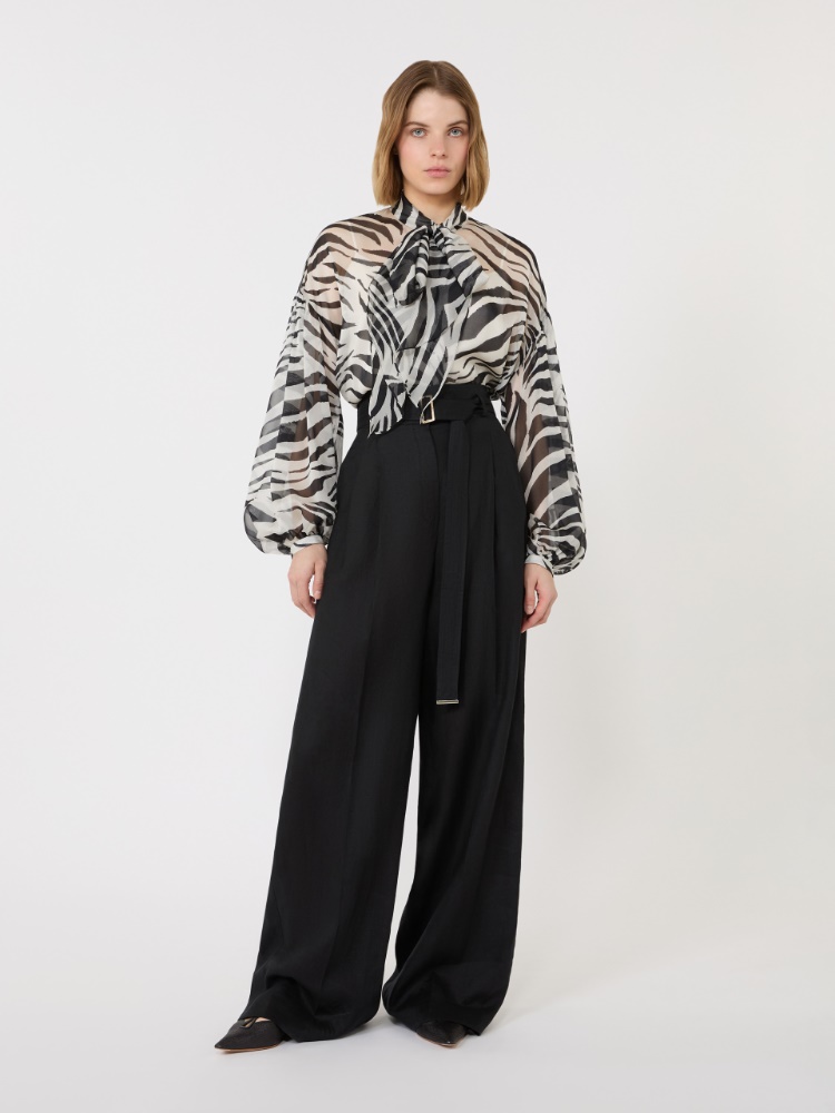 Printed silk chiffon blouse - BLACK - 1