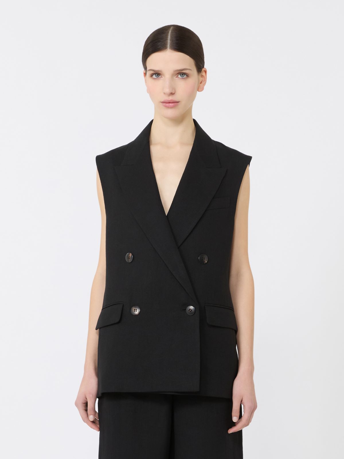 Gilet in batavia di lino - NERO - 2