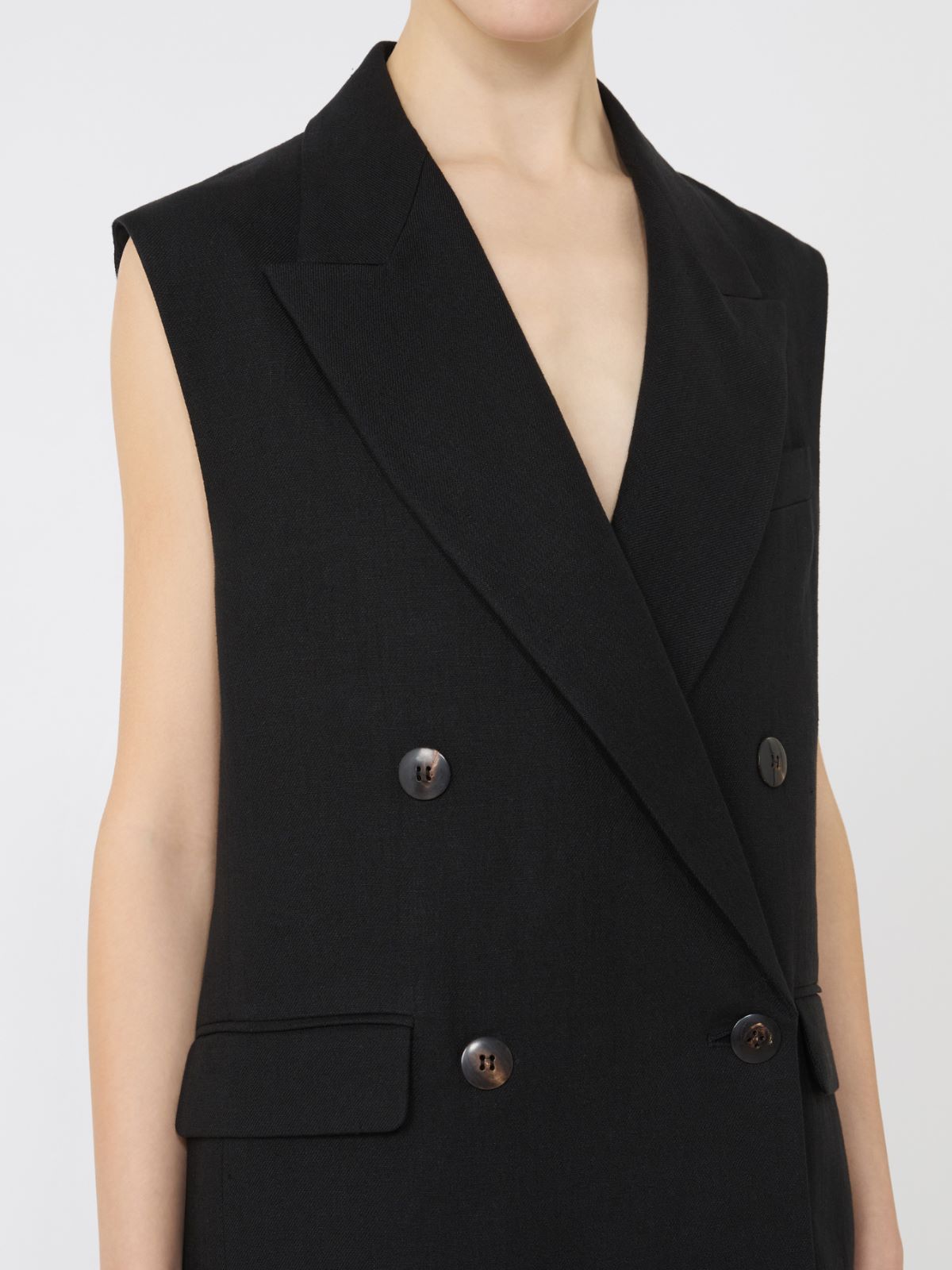 Gilet in batavia di lino - NERO - 4