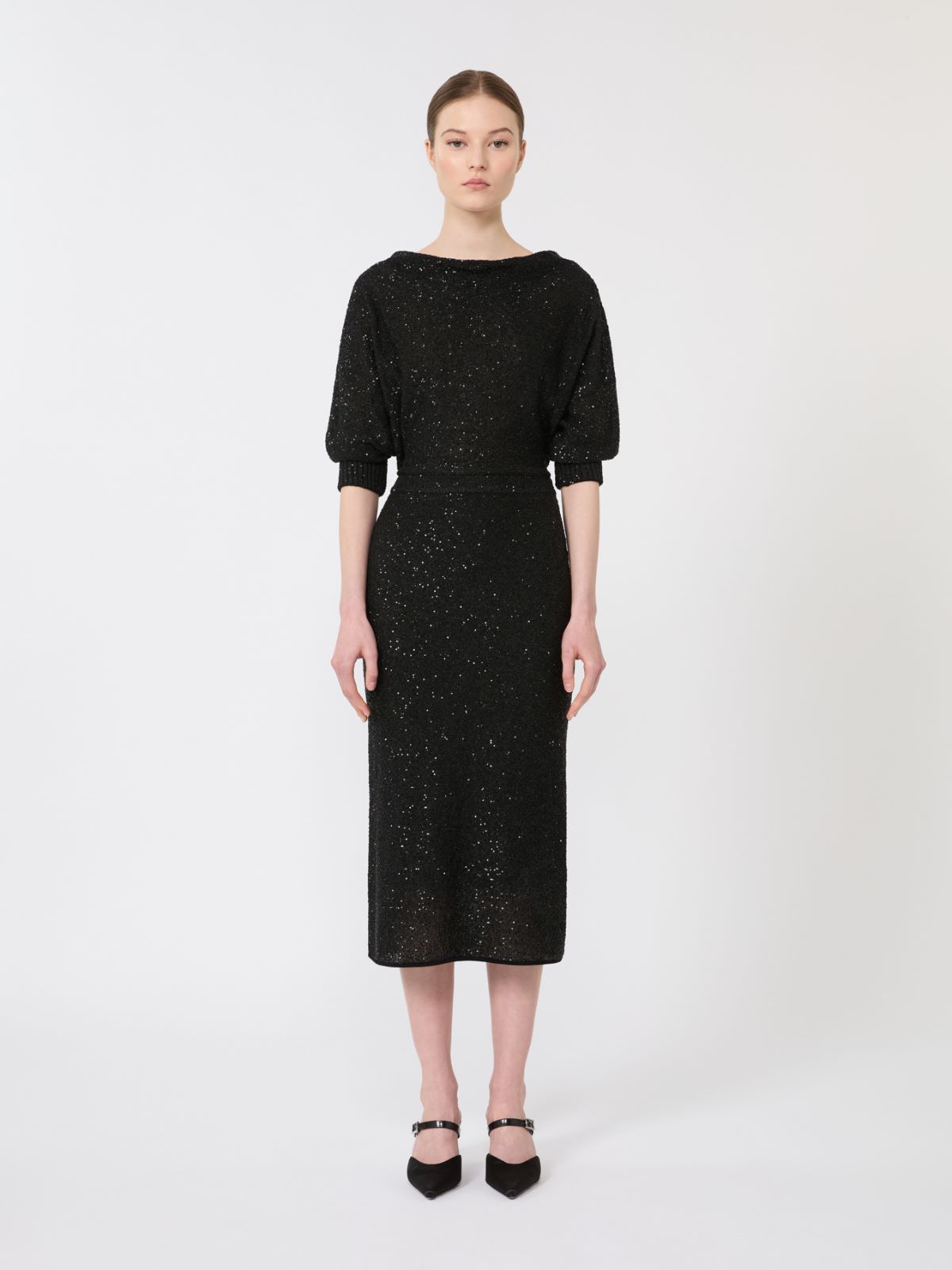 Sequinned viscose yarn dress - BLACK - Max Mara - 5