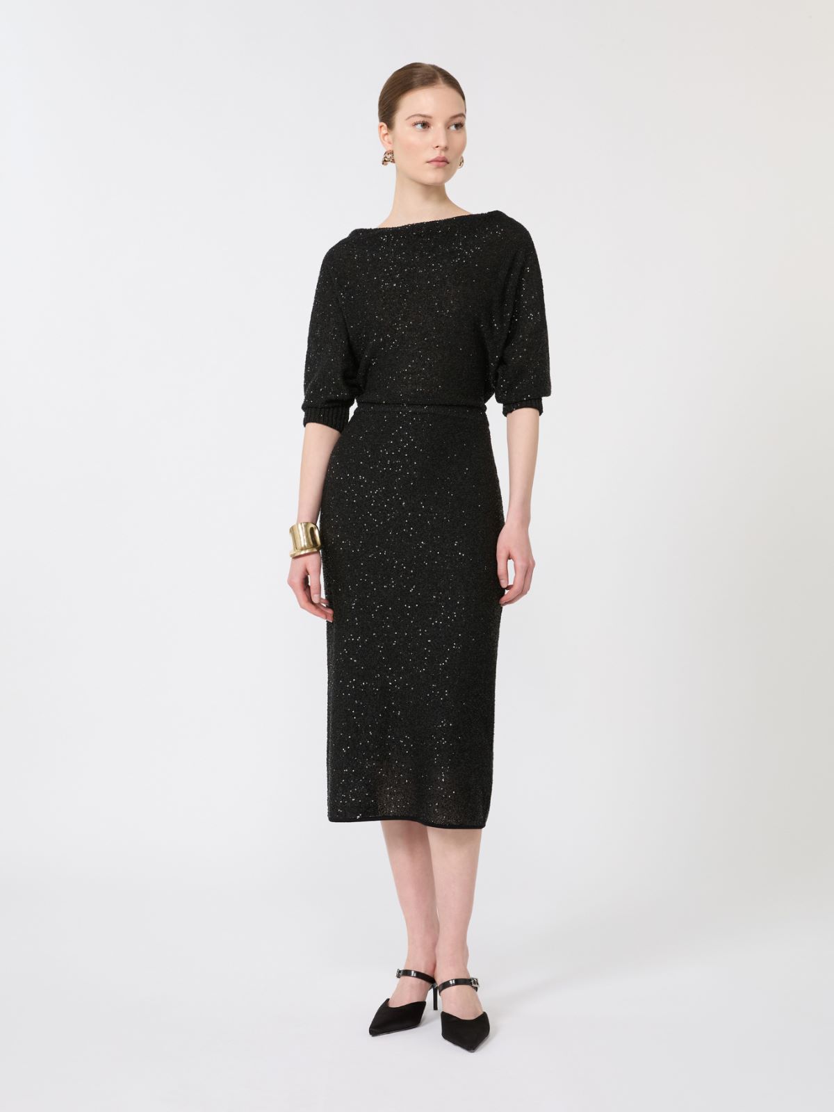 Sequinned viscose yarn dress - BLACK - Max Mara - 5