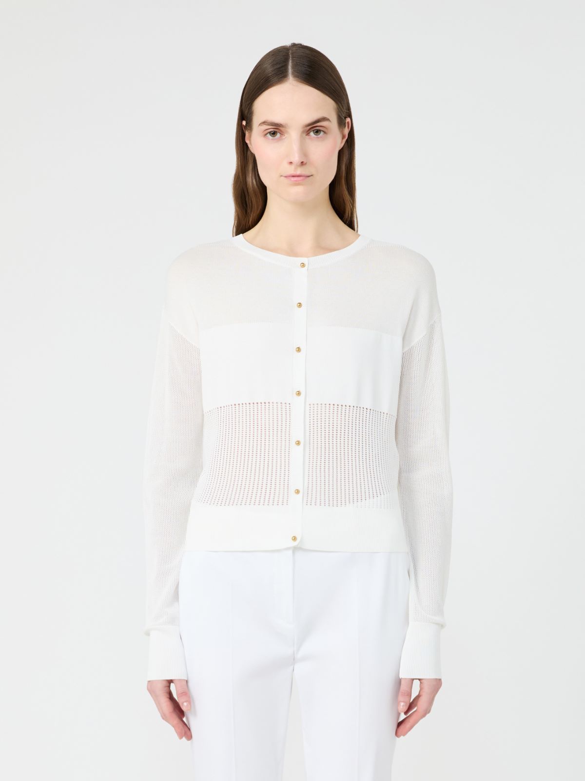 [エグアーレ] ビスコース ヤーン メッシュ カーディガン - OPTICAL WHITE - 2