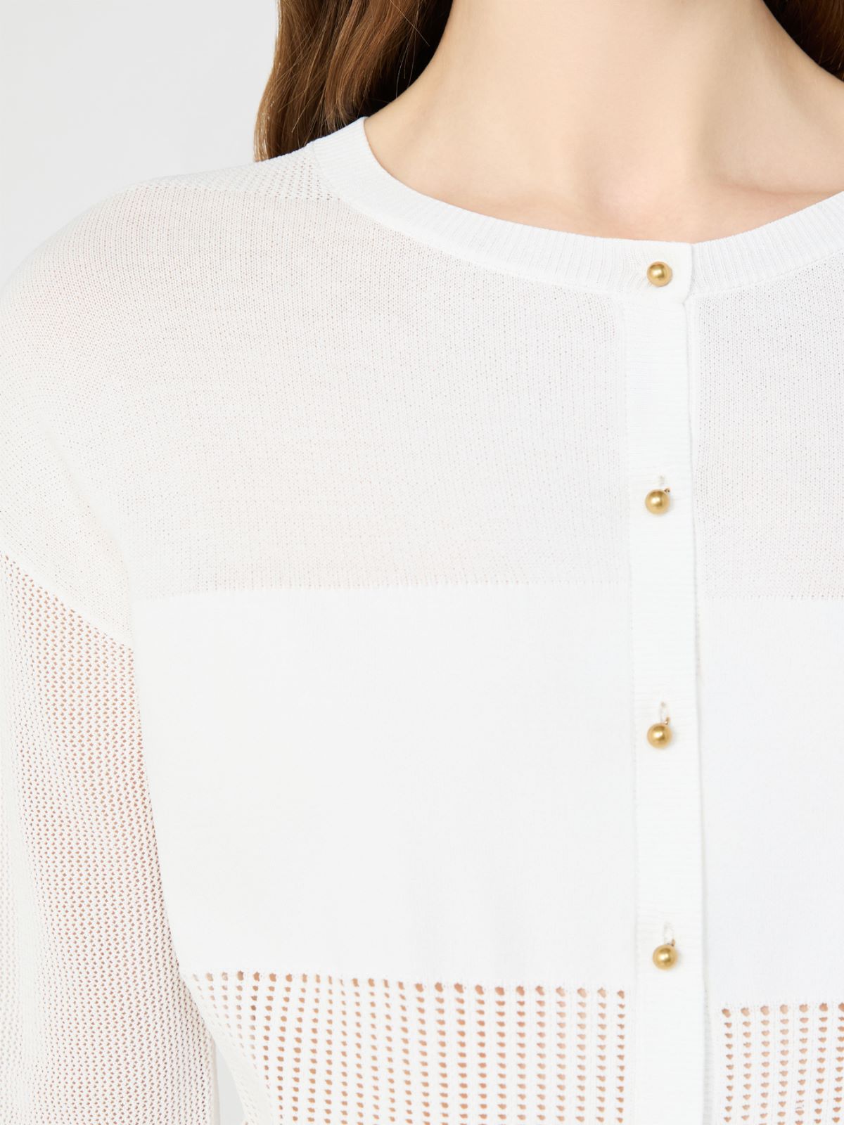 [エグアーレ] ビスコース ヤーン メッシュ カーディガン - OPTICAL WHITE - 4