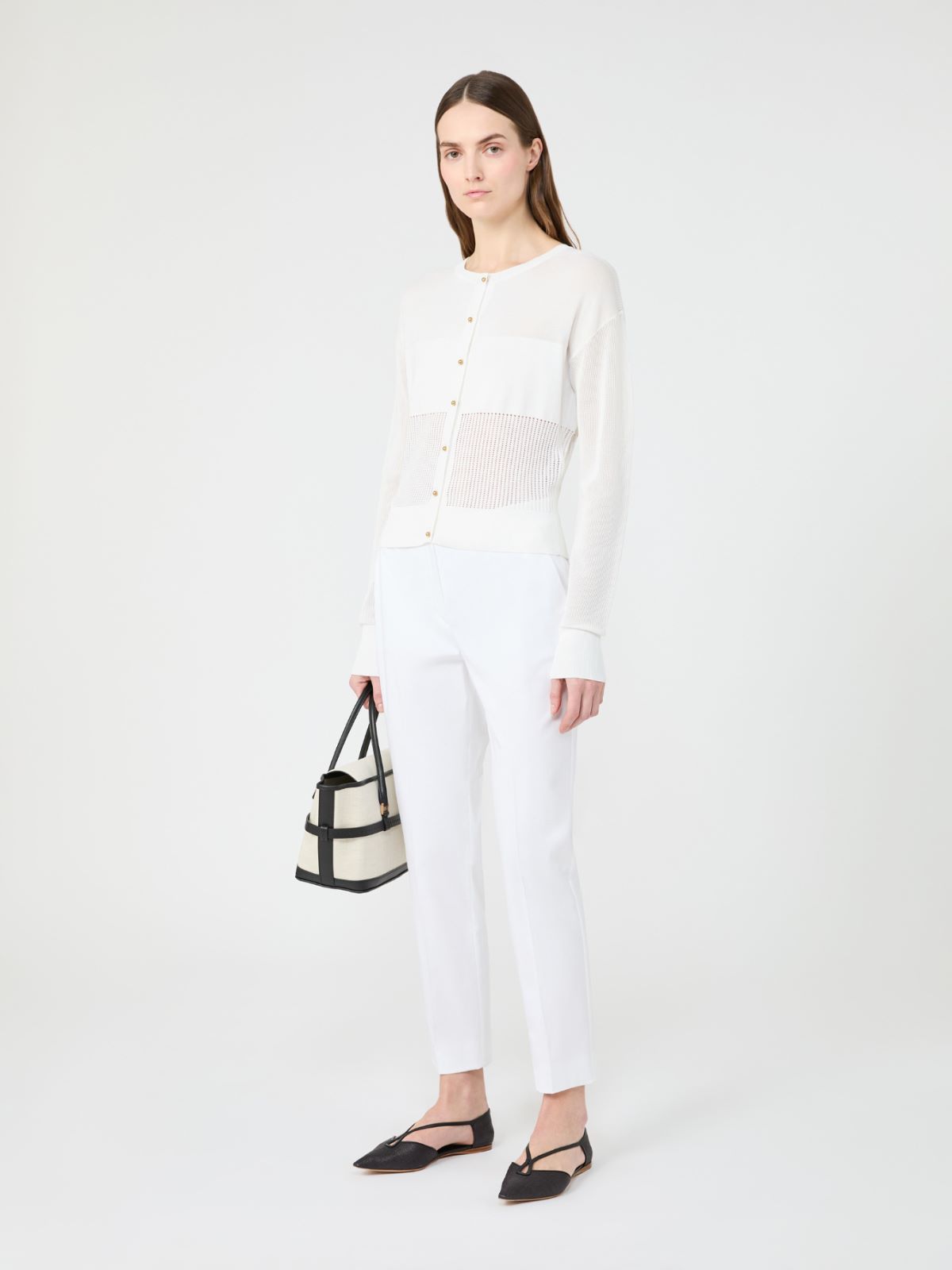 [エグアーレ] ビスコース ヤーン メッシュ カーディガン - OPTICAL WHITE